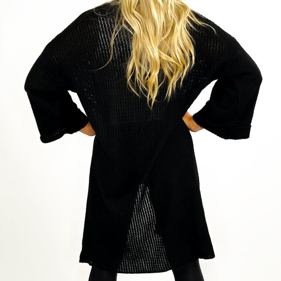 Rochelle Chunky Long Sweater Cardigan- Black - Picture 3 of 3
